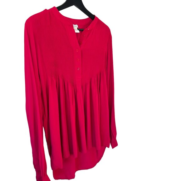 Sundance Mystic Falls Red Pleated Front Long Sleeve Collared Top Medium - Picture 2 of 11